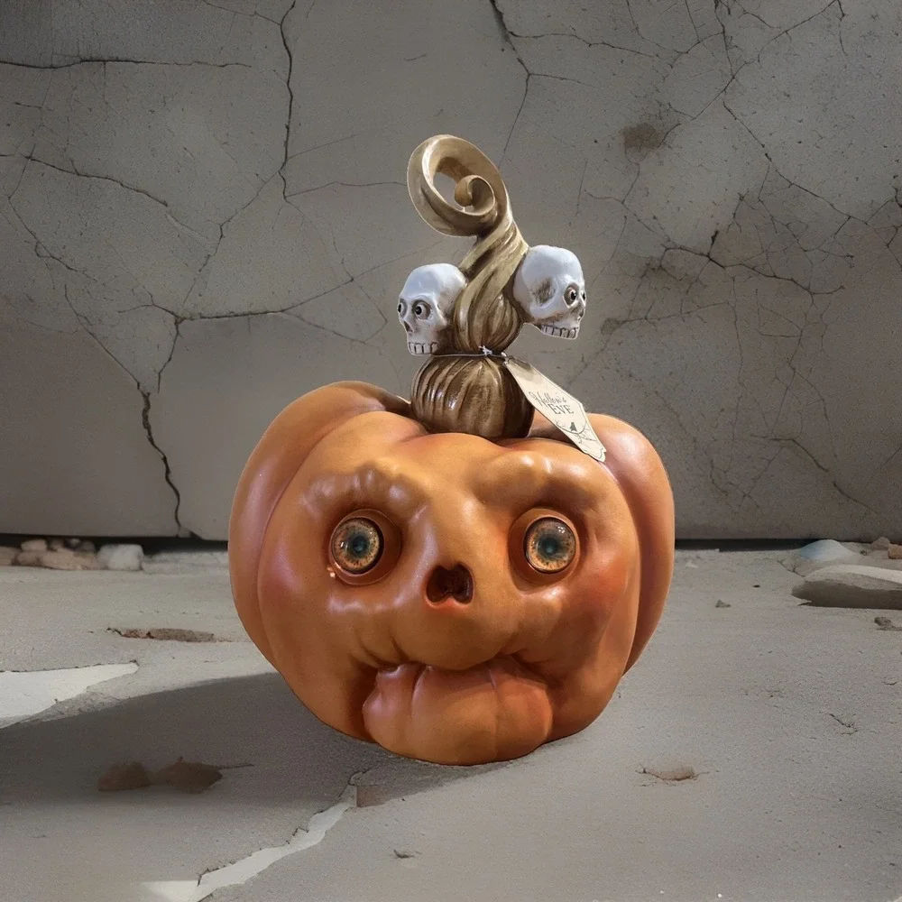Hallows Eve Pucker Face Pumpkin Skull Halloween Decor Resin Tabletop Figure 15in